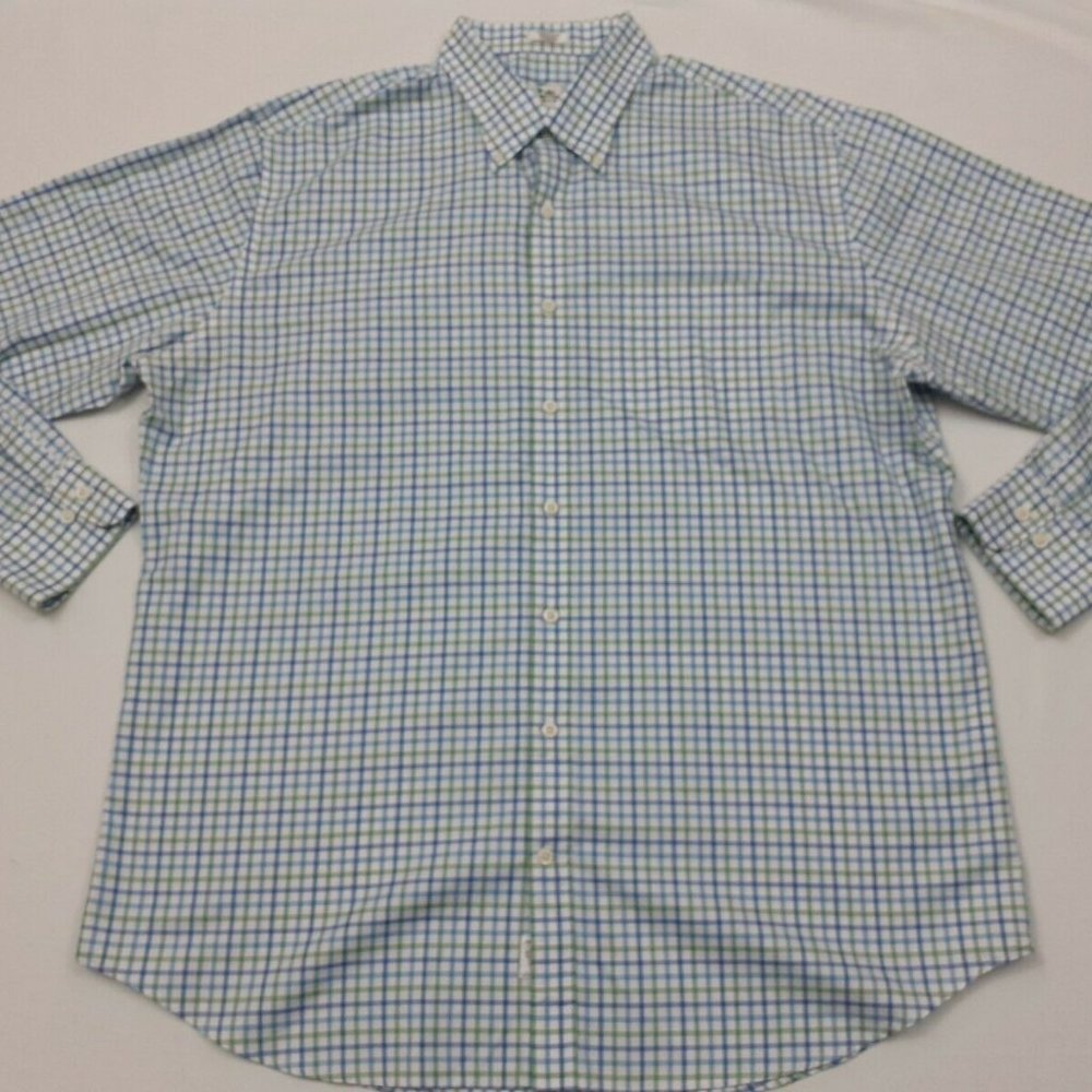Peter Millar Gingham Check Nanoluxe Blue Shirt XL